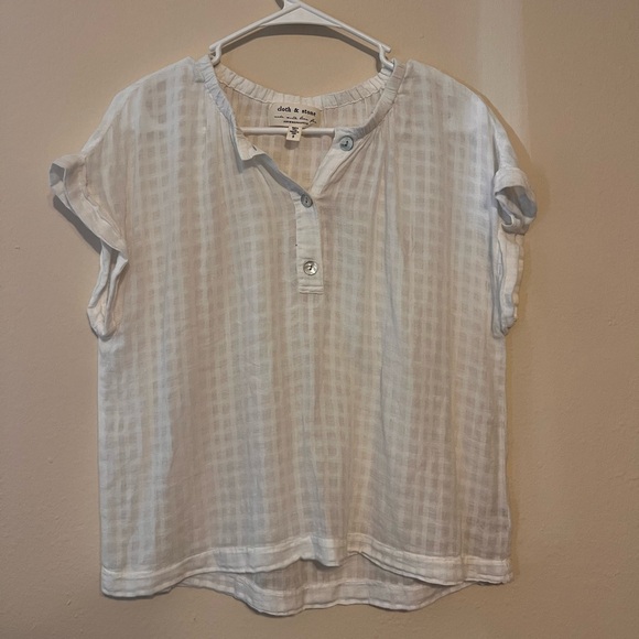 Anthropologie White Checkered Short Sleeve Top, Small - Picture 1 of 5